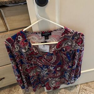 Liz Claiborne Paisley V-Neck Blouse in Red, Blue & White